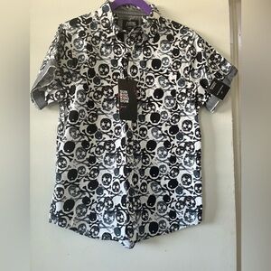 Sunrise kingdom peached poplin skull and crossbones shirt boys 14/L NWT
